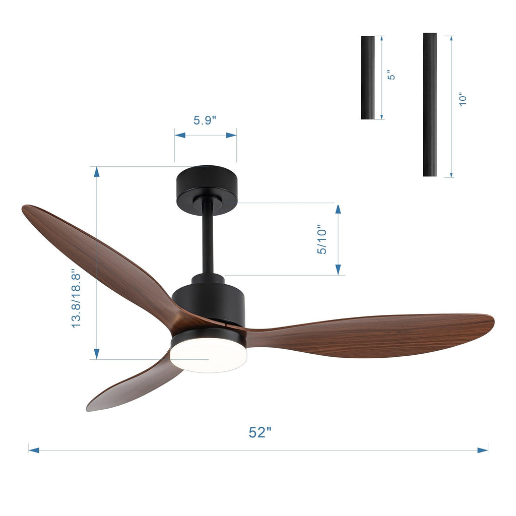 Ventilatore da soffitto a LED da 52 pollici con telecomando per luci (3 pale)