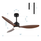 Ventilatore da soffitto a LED da 52 pollici con telecomando per luci (3 pale)