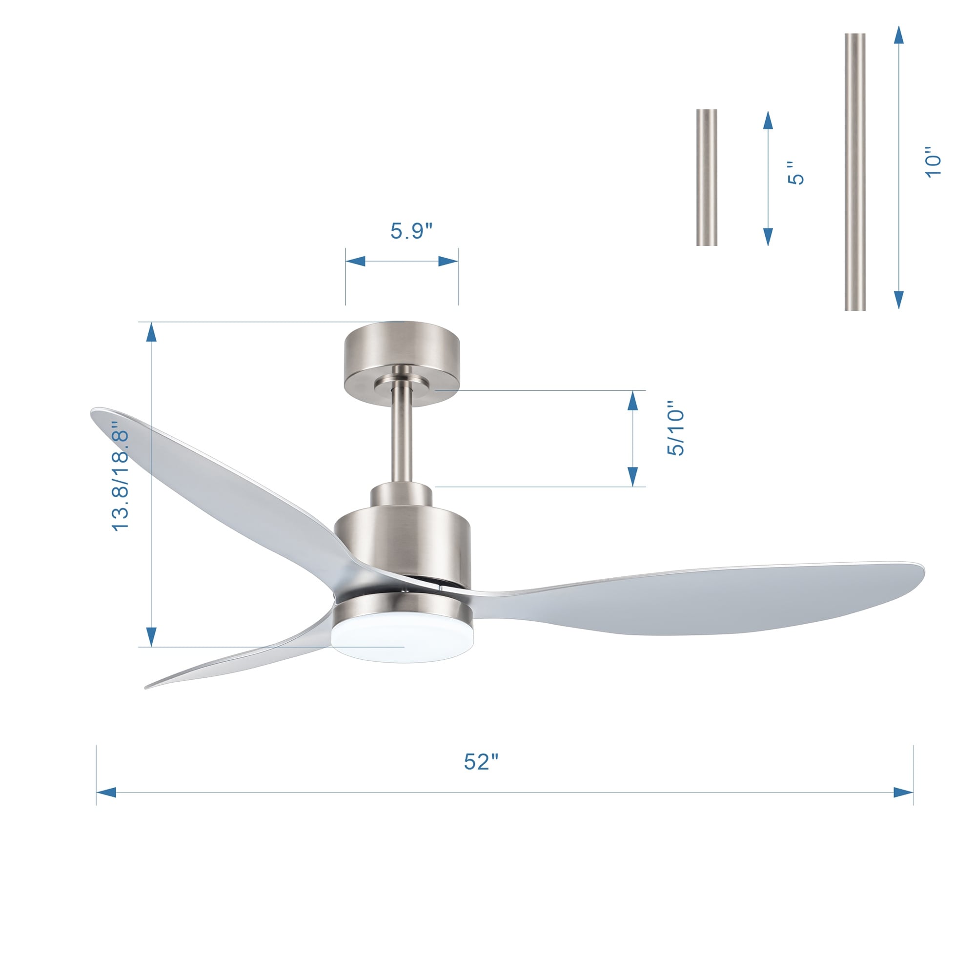 Ventilatore da soffitto a LED da 52 pollici con telecomando per luci (3 pale)