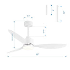 Ventilatore da soffitto a LED da 52 pollici con telecomando per luci (3 pale)