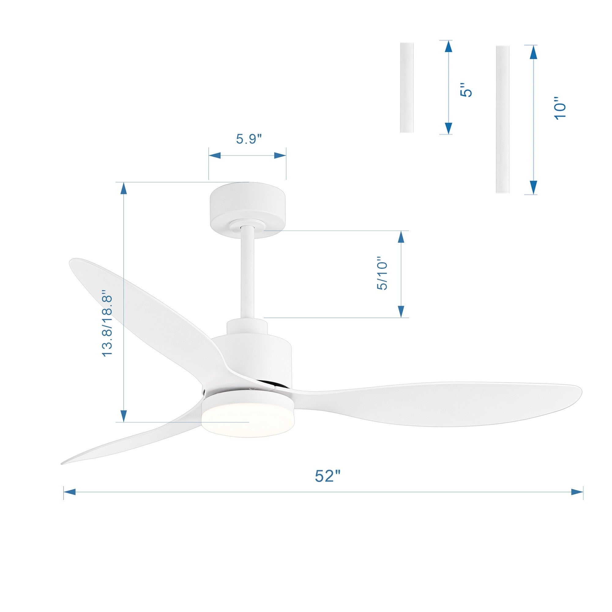 Ventilatore da soffitto a LED da 52 pollici con telecomando per luci (3 pale)