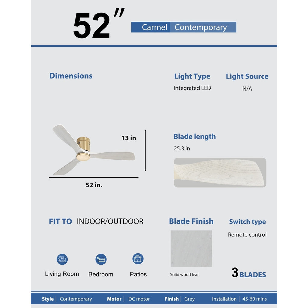 Ventilatore da soffitto a filo Sofucor da 52 pollici con telecomando, motore reversibile, luce integrata opzionale