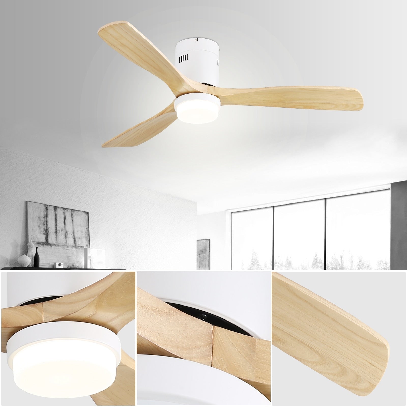 Ventilatore da soffitto a filo Sofucor da 52 pollici con telecomando, motore reversibile, luce integrata opzionale