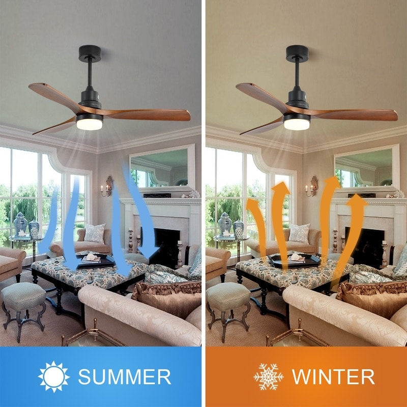 Ventilatore da soffitto silenzioso in legno di noce 52/60/48 con telecomando, luce integrata opzionale