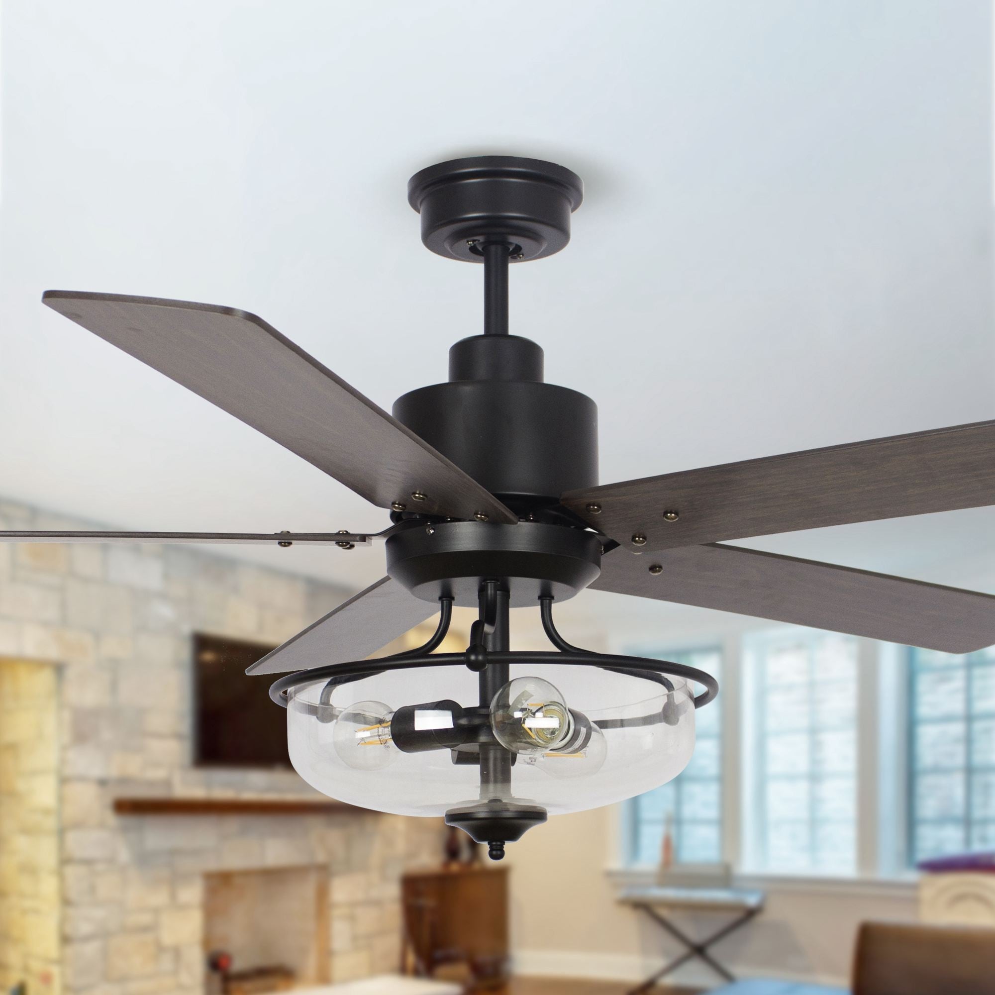 Ventilatore da soffitto reversibile in legno da 52 pollici con 5 pale e 3 luci e telecomando