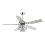 Ventilatore da soffitto moderno in cristallo cromato da 52 pollici con 5 pale in legno e telecomando