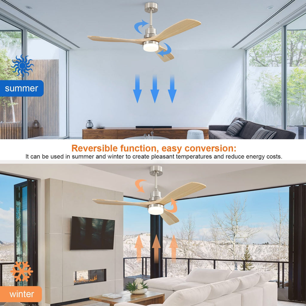 Ventilatore da soffitto in legno per interni Sofucor 52 con telecomando, luce integrata opzionale