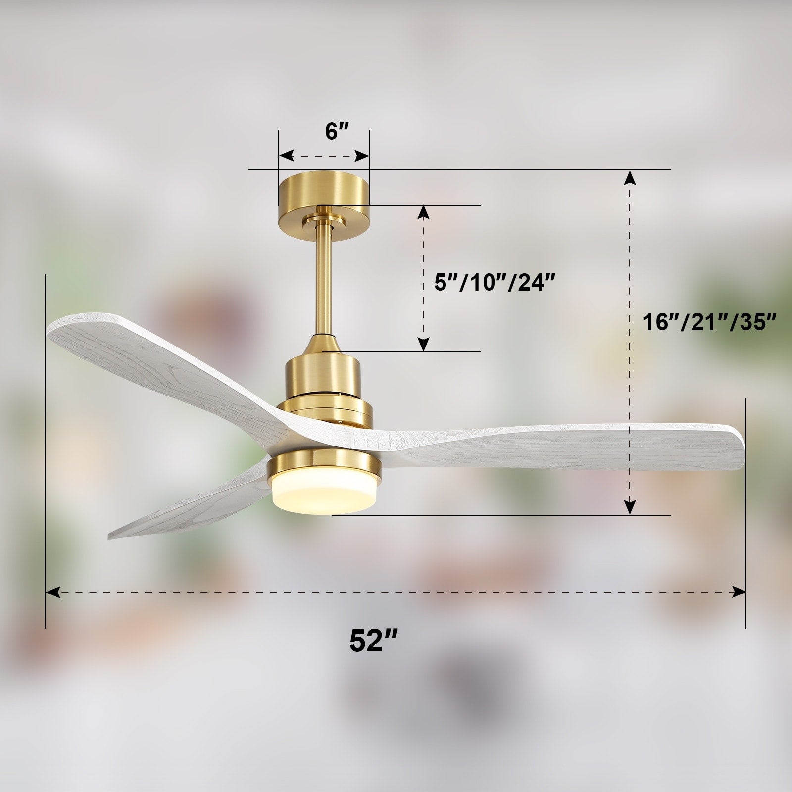 Ventilatore da soffitto in legno per interni Sofucor 52 con telecomando, luce integrata opzionale