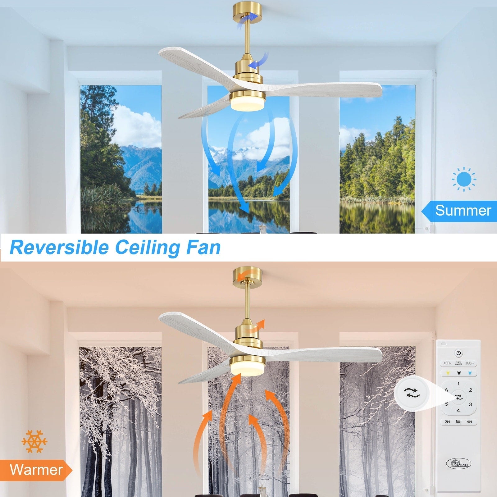 Ventilatore da soffitto in legno per interni Sofucor 52 con telecomando, luce integrata opzionale
