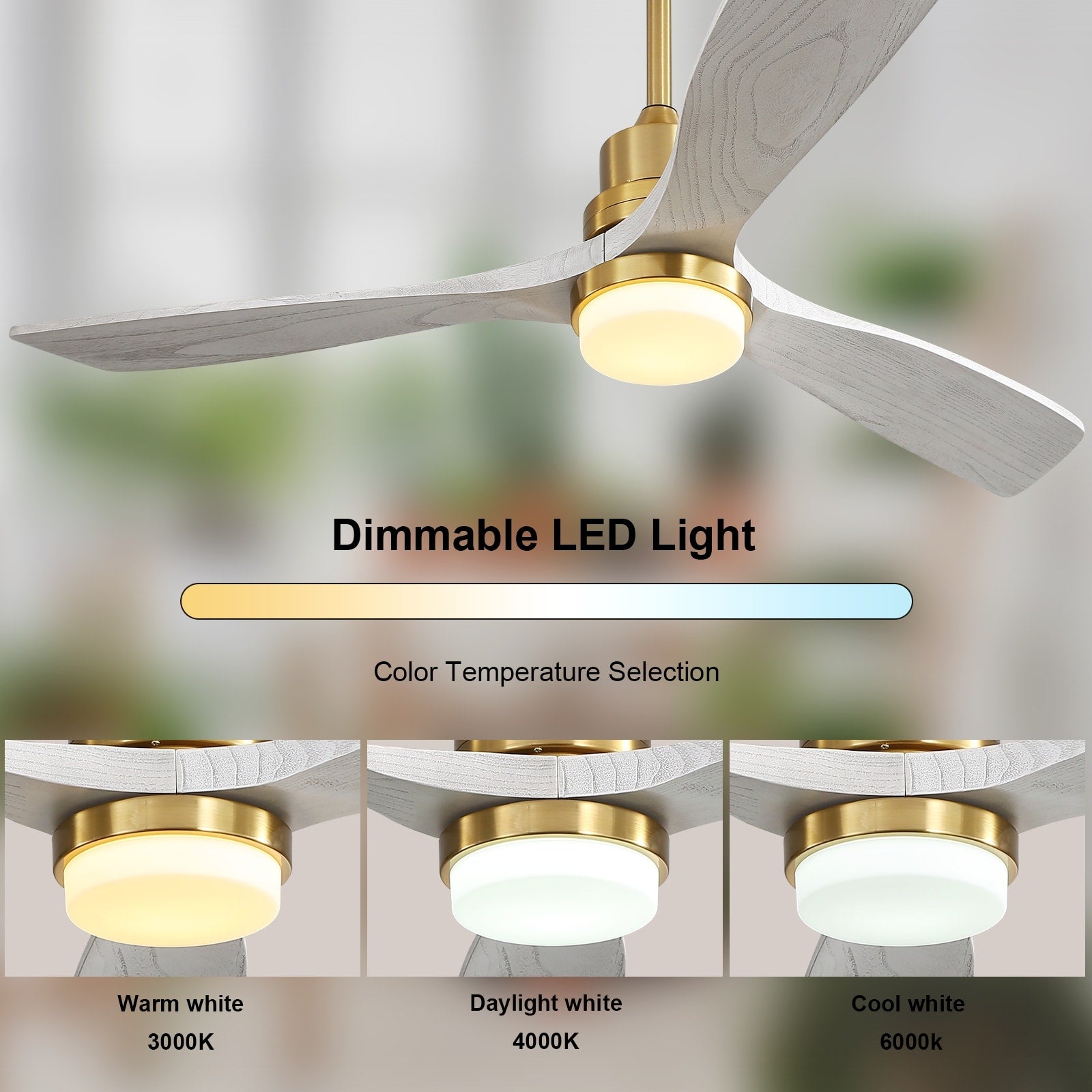 Ventilatore da soffitto in legno per interni Sofucor 52 con telecomando, luce integrata opzionale