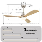 Ventilatore da soffitto in legno per interni Sofucor 52 con telecomando, luce integrata opzionale