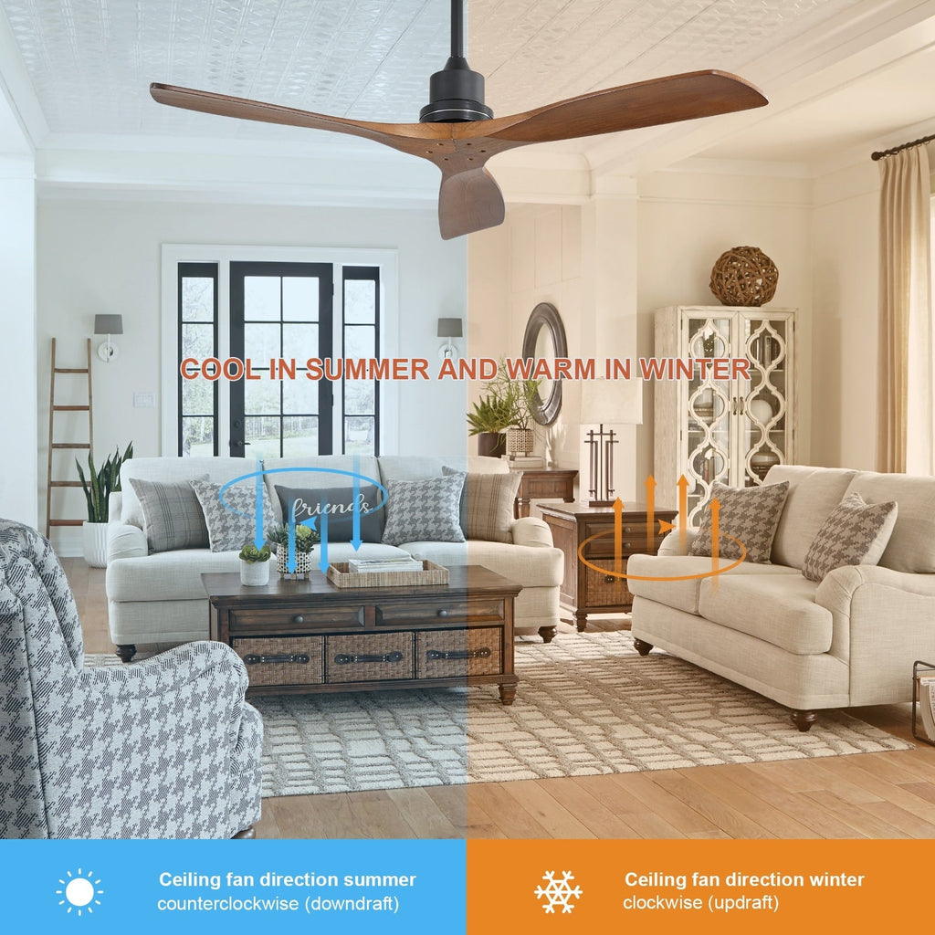 Ventilatore da soffitto in legno per interni Sofucor 52 con telecomando, luce integrata opzionale