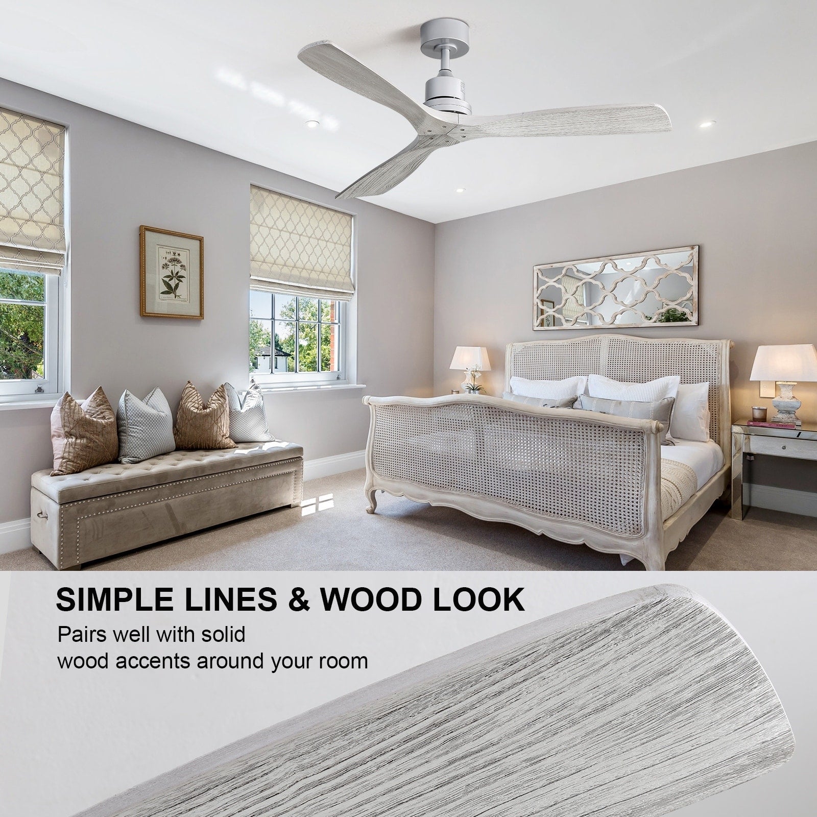Ventilatore da soffitto in legno per interni Sofucor 52 con telecomando, luce integrata opzionale