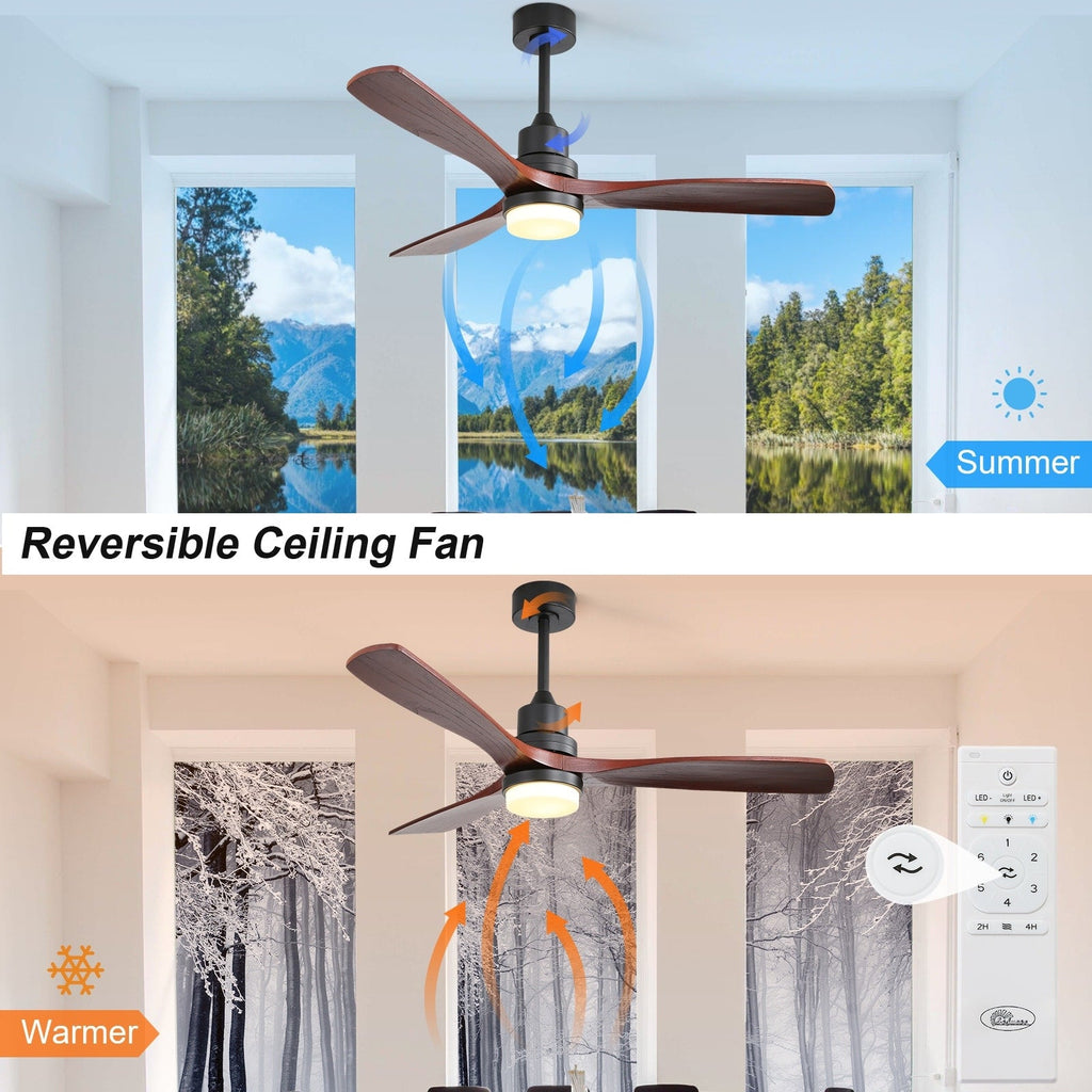 Ventilatore da soffitto in legno per interni Sofucor 52 con telecomando, luce integrata opzionale