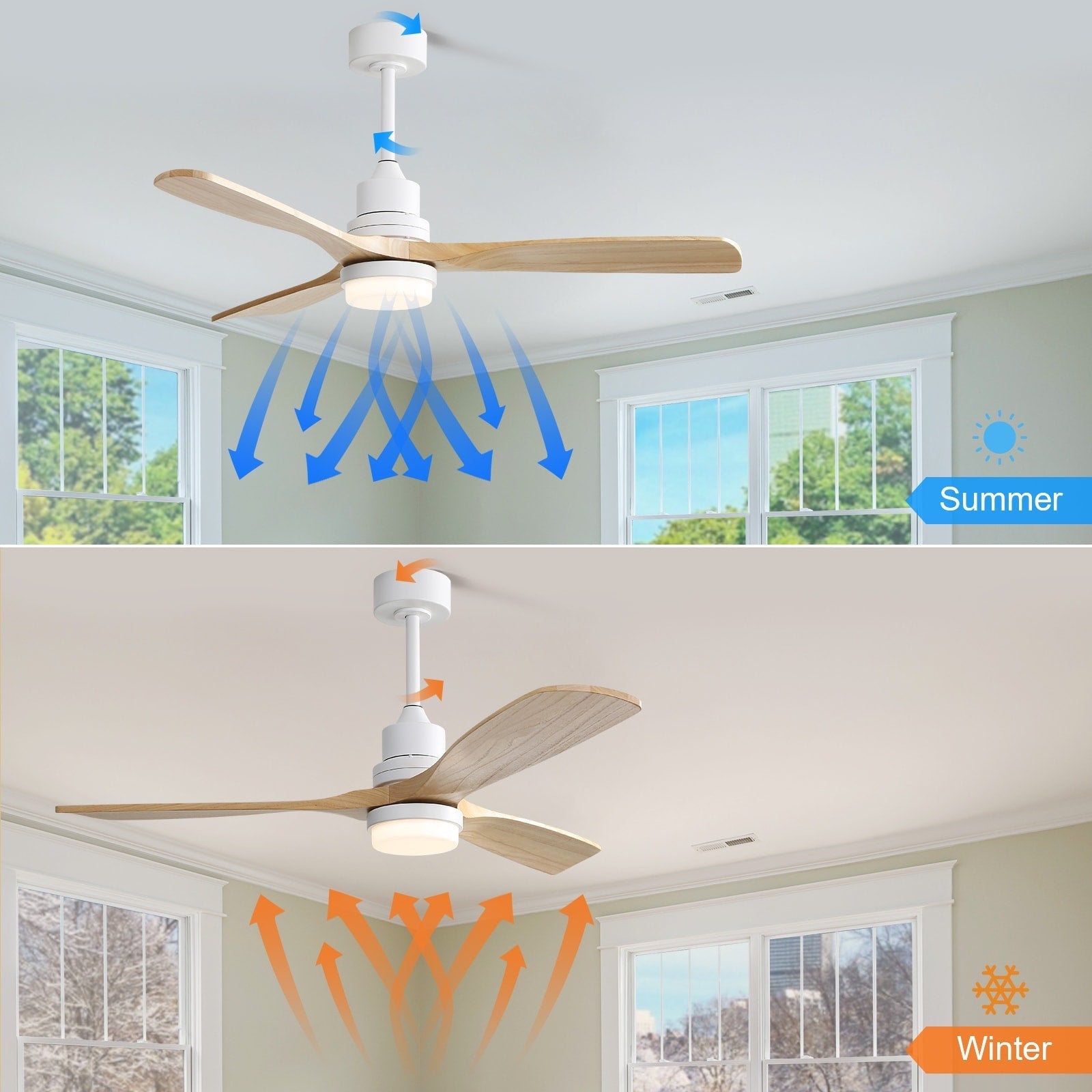 Ventilatore da soffitto in legno per interni Sofucor 52 con telecomando, luce integrata opzionale