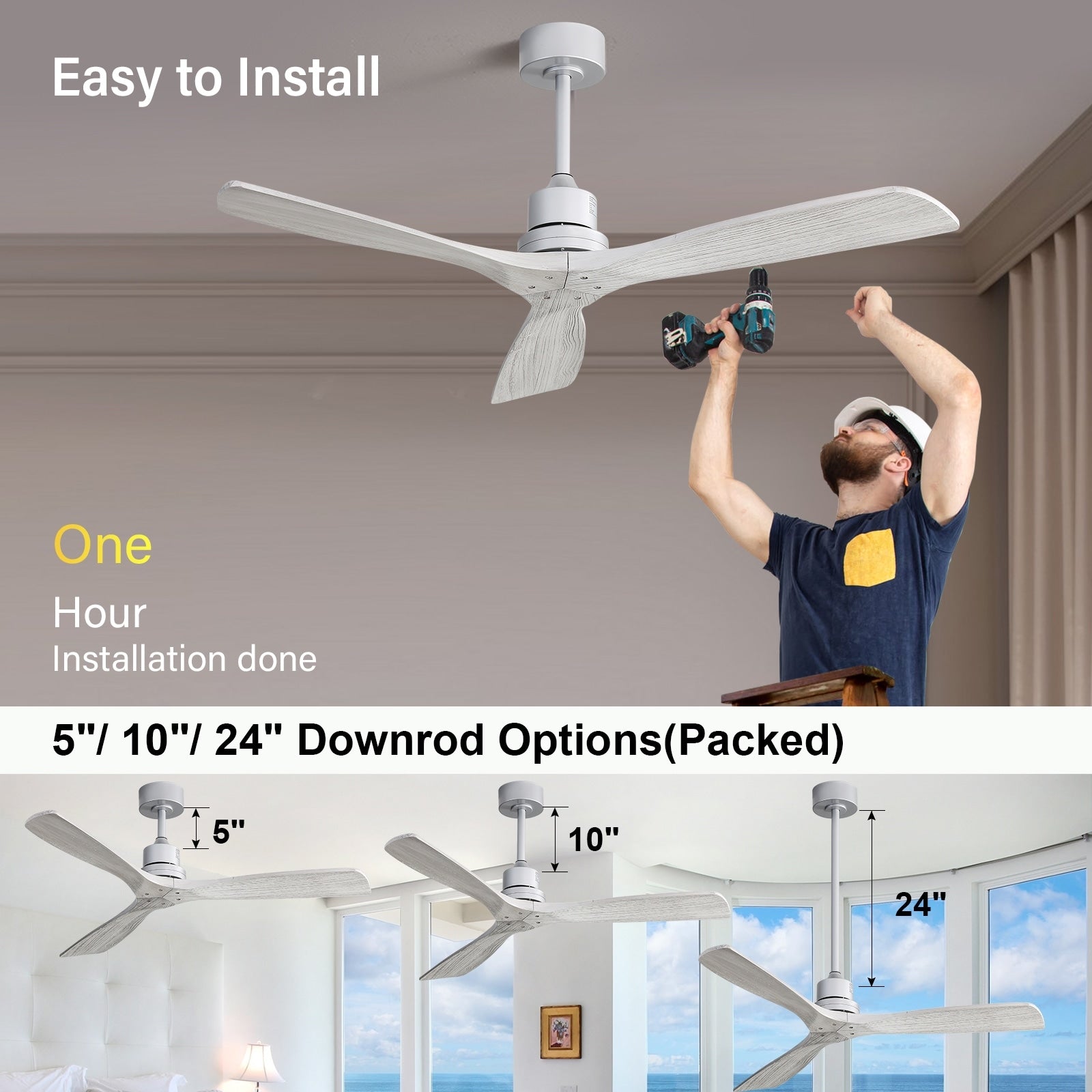 Ventilatore da soffitto in legno per interni Sofucor 52 con telecomando, luce integrata opzionale