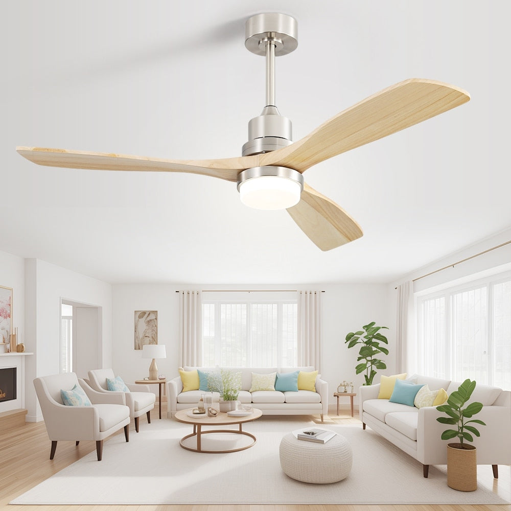 Ventilatore da soffitto in legno per interni Sofucor 52 con telecomando, luce integrata opzionale