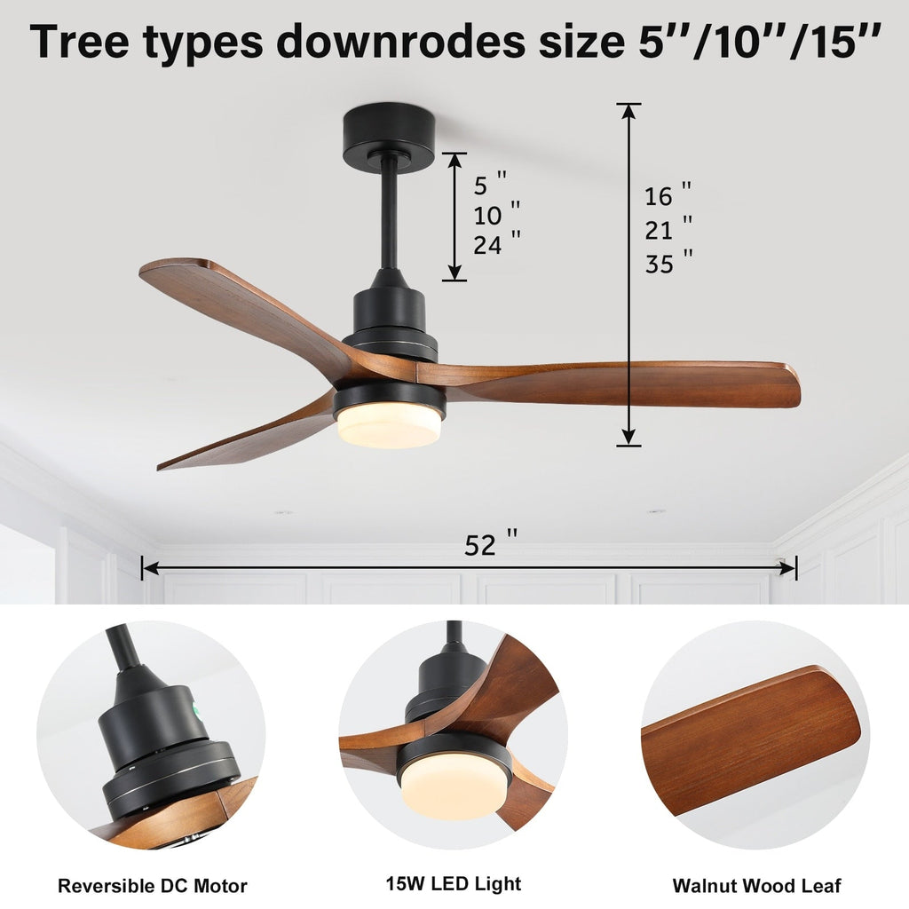 Ventilatore da soffitto in legno per interni Sofucor 52 con telecomando, luce integrata opzionale