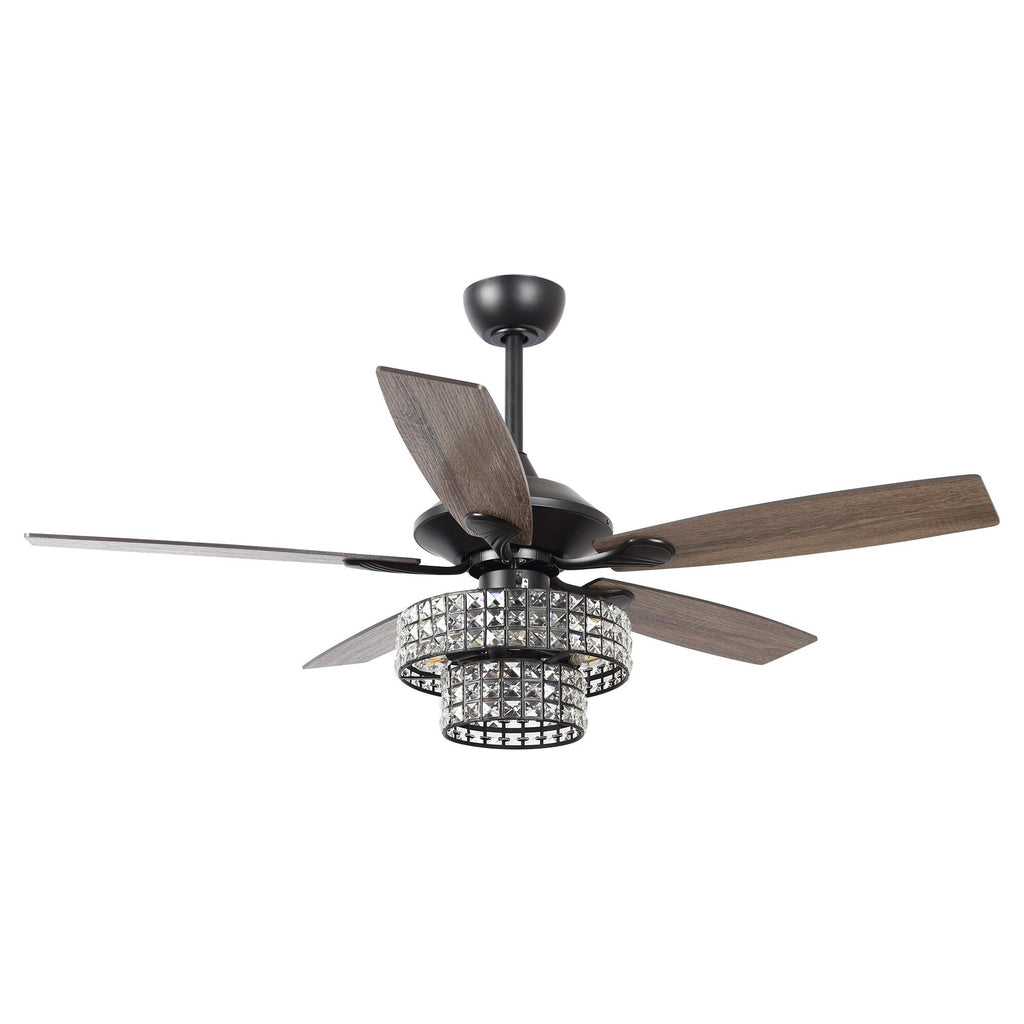 Ventilatore da soffitto moderno in cristallo cromato da 52 pollici con 5 pale in legno e telecomando