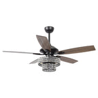 Ventilatore da soffitto moderno in cristallo cromato da 52 pollici con 5 pale in legno e telecomando