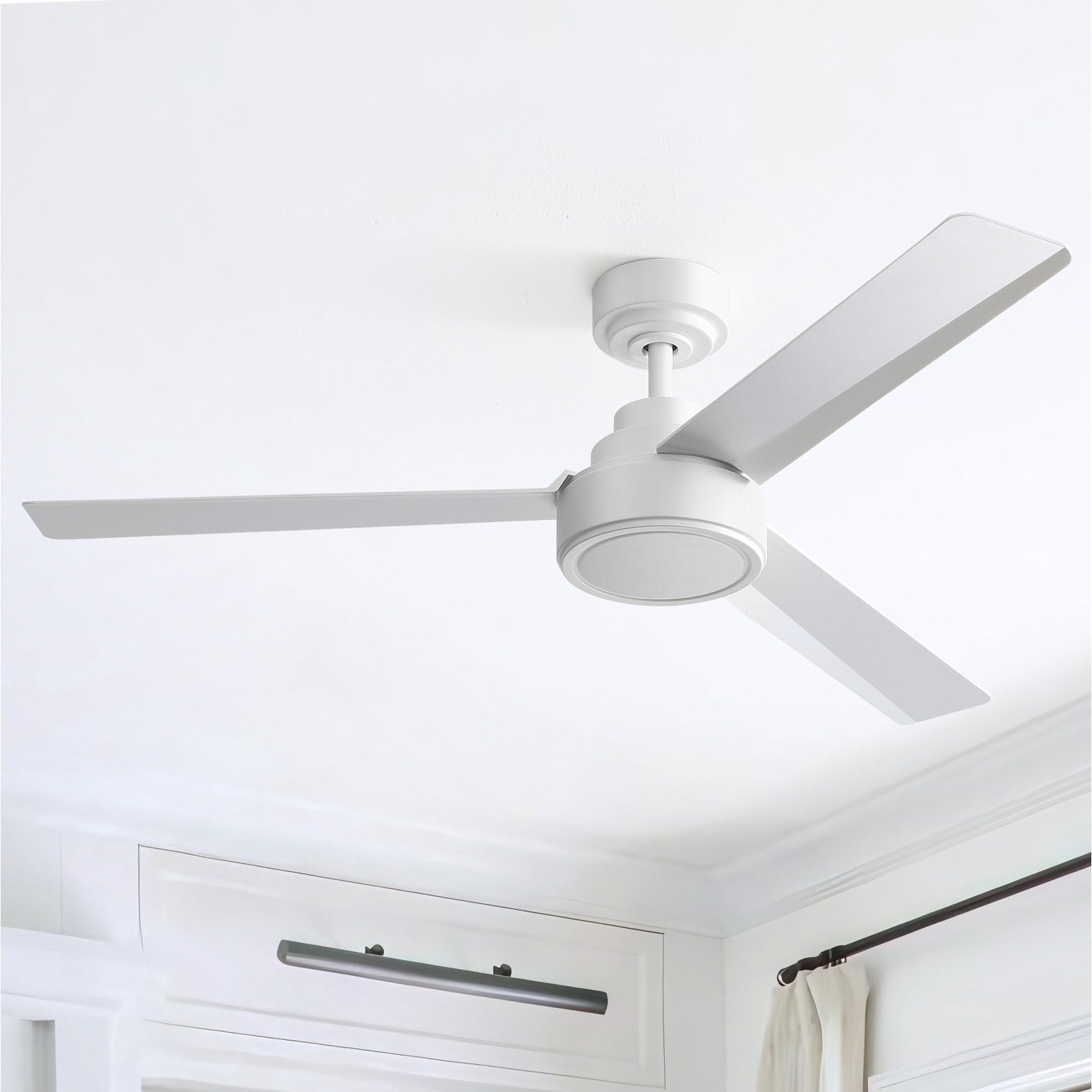 Ventilatore da soffitto moderno in legno massello/ABS da 52 pollici con telecomando (senza luce), 6 velocità del vento, flusso d'aria reversibile