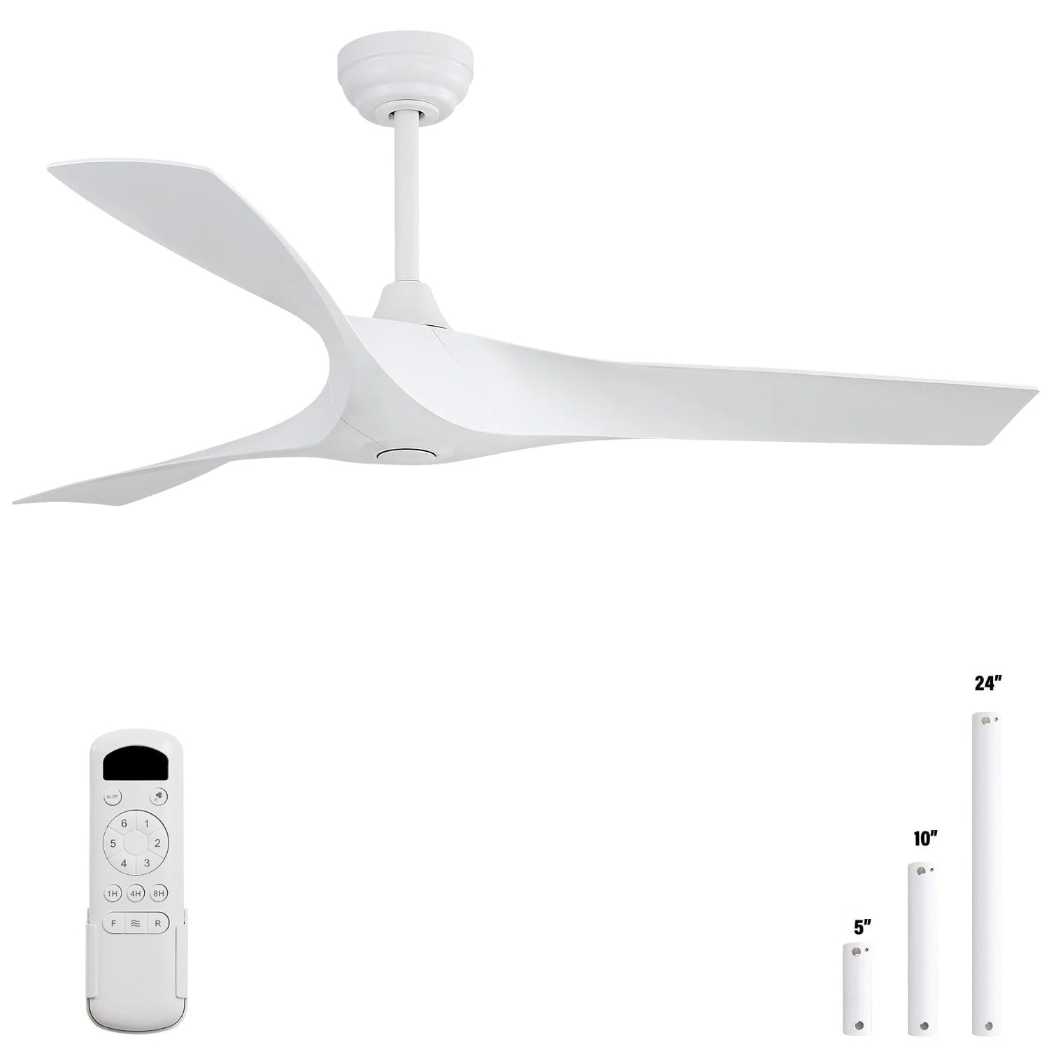 Ventilatore da soffitto moderno in legno massello/ABS da 52 pollici con telecomando (senza luce), 6 velocità del vento, flusso d'aria reversibile