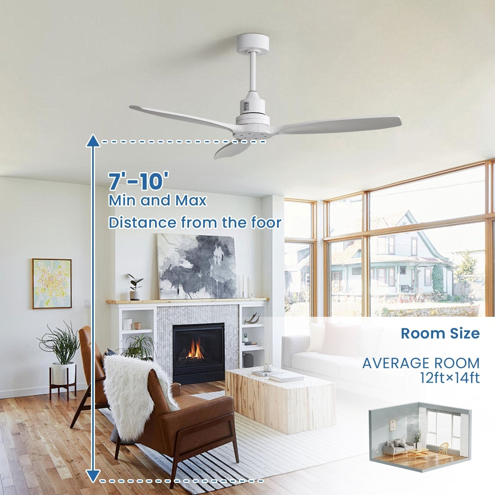 Ventilatore da soffitto moderno in legno massello/ABS da 52 pollici con telecomando (senza luce), 6 velocità del vento, flusso d'aria reversibile