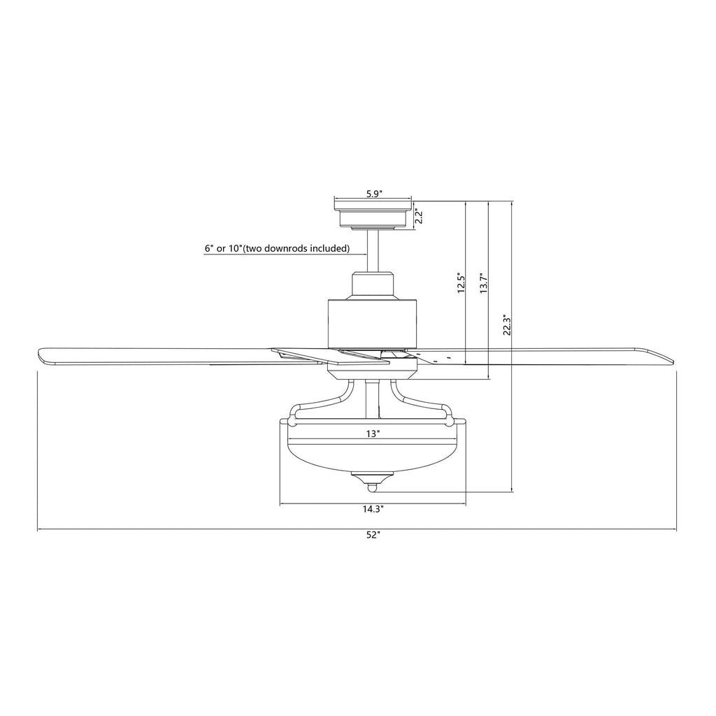 Ventilatore da soffitto reversibile in legno da 52 pollici con 5 pale e 3 luci e telecomando