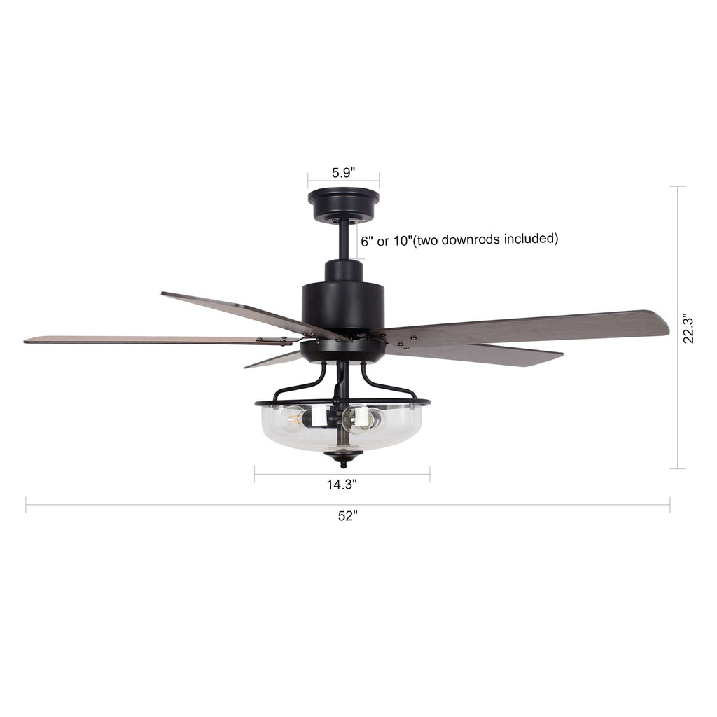 Ventilatore da soffitto reversibile in legno da 52 pollici con 5 pale e 3 luci e telecomando