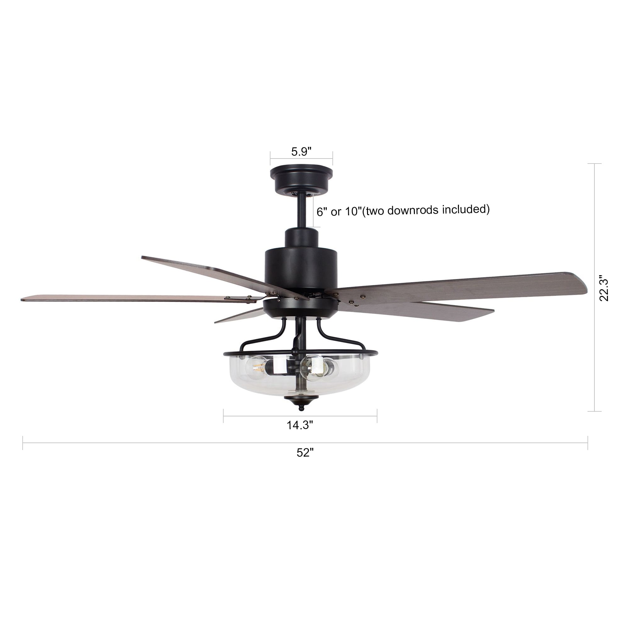 Ventilatore da soffitto reversibile in legno da 52 pollici con 5 pale e 3 luci e telecomando