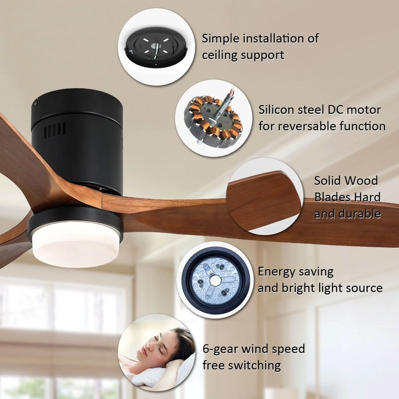 Ventilatore da soffitto a filo Sofucor da 52 pollici con telecomando, motore reversibile, luce integrata opzionale