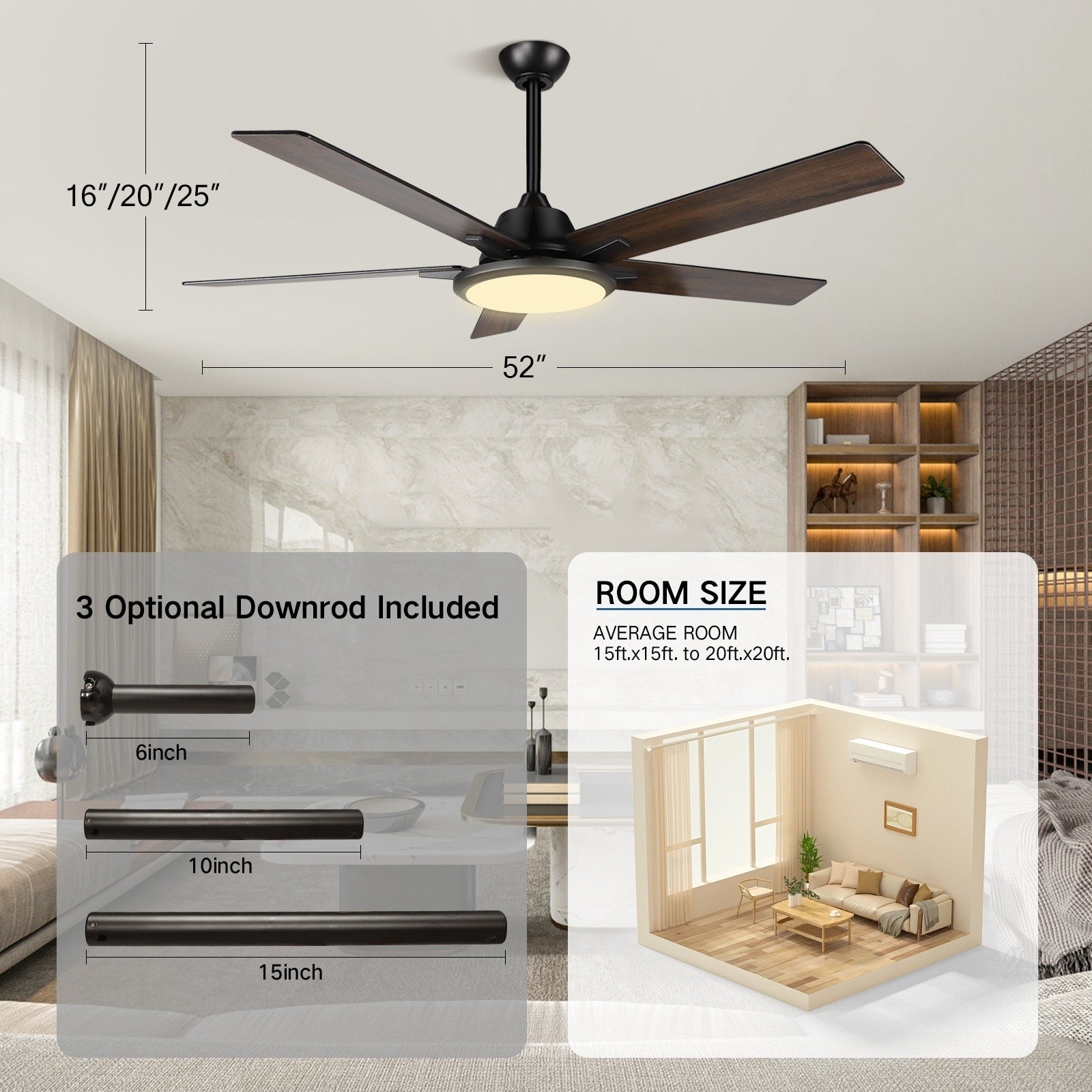 52 ventilatori da soffitto moderni con luci e telecomando, LED dimmerabili