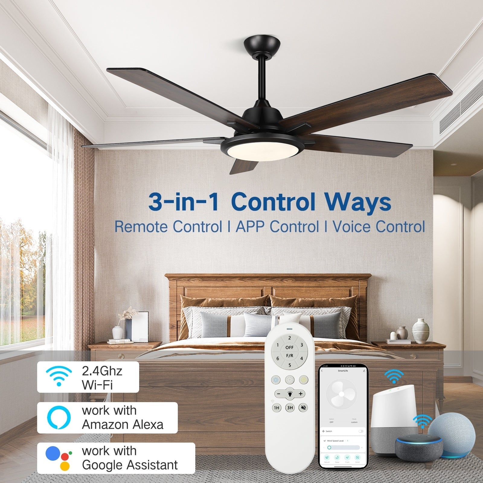 52 ventilatori da soffitto moderni con luci e telecomando, LED dimmerabili