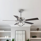 Ventilatore da soffitto moderno a LED dimmerabile da interno cromato/nero da 52 pollici con luce e telecomando