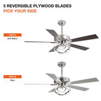 Ventilatore da soffitto moderno a LED dimmerabile da interno cromato/nero da 52 pollici con luce e telecomando