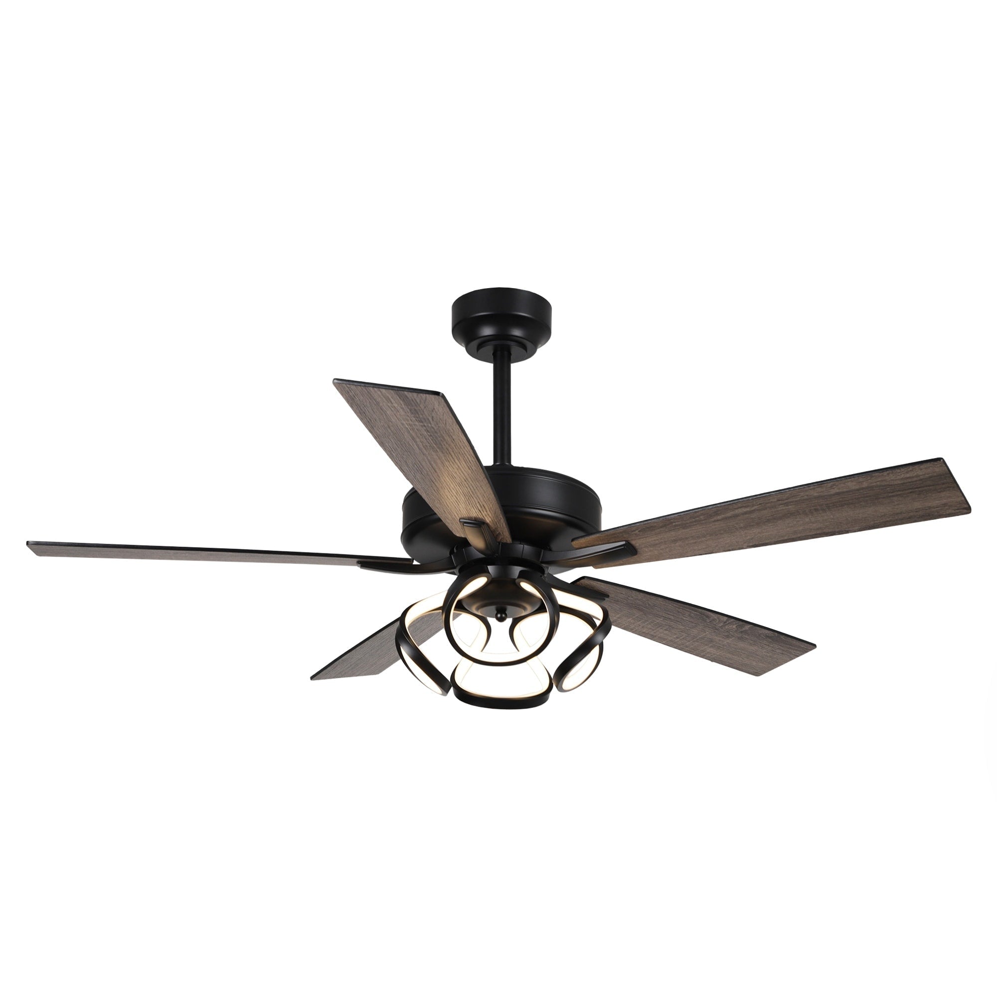 Ventilatore da soffitto moderno a LED dimmerabile da interno cromato/nero da 52 pollici con luce e telecomando