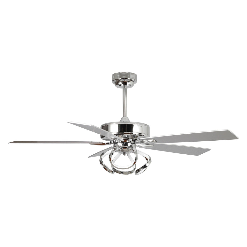 Ventilatore da soffitto moderno a LED dimmerabile da interno cromato/nero da 52 pollici con luce e telecomando