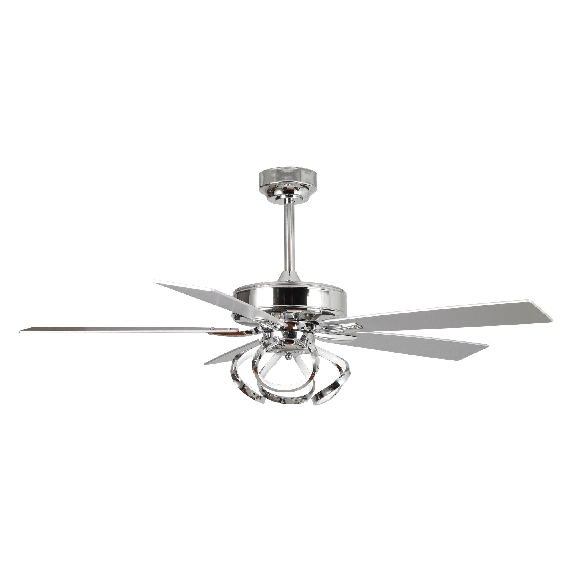 Ventilatore da soffitto moderno a LED dimmerabile da interno cromato/nero da 52 pollici con luce e telecomando