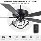 Ventilatore da soffitto moderno a LED dimmerabile da interno cromato/nero da 52 pollici con luce e telecomando