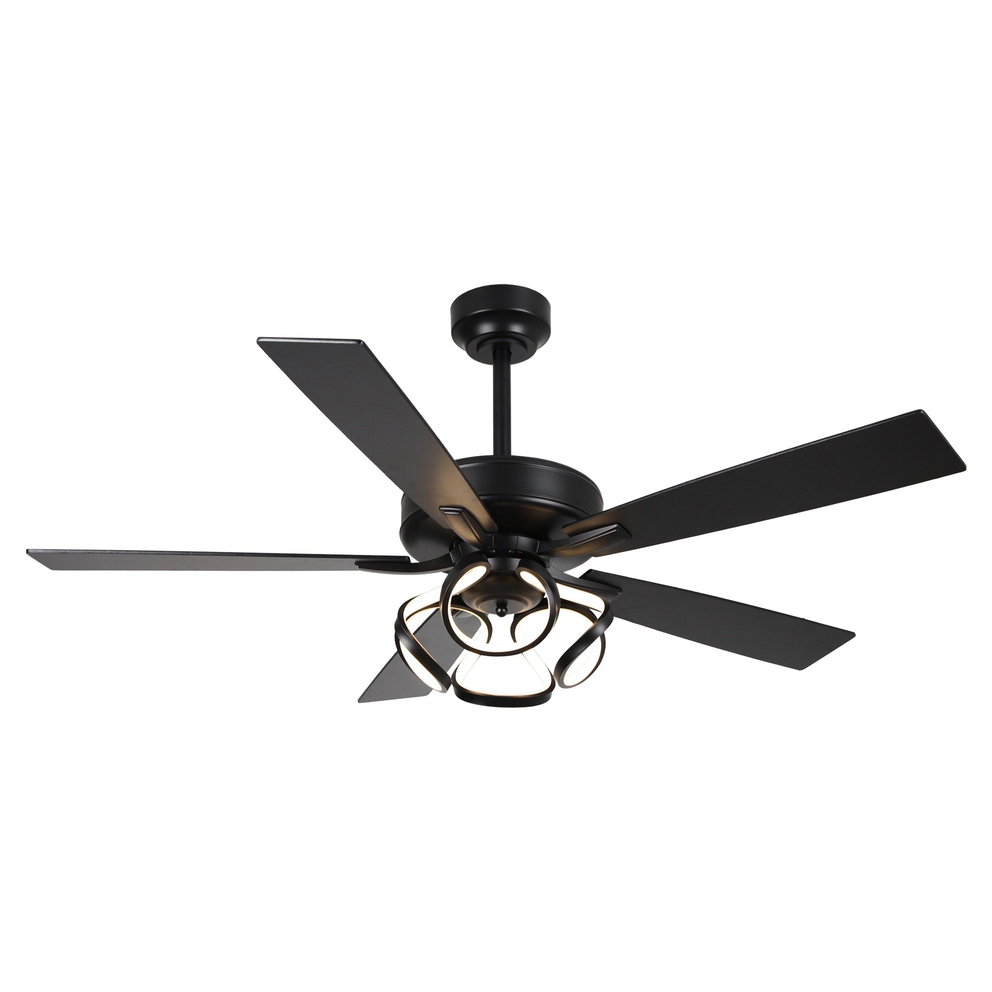 Ventilatore da soffitto moderno a LED dimmerabile da interno cromato/nero da 52 pollici con luce e telecomando