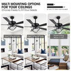 Ventilatore da soffitto moderno a LED dimmerabile da interno cromato/nero da 52 pollici con luce e telecomando