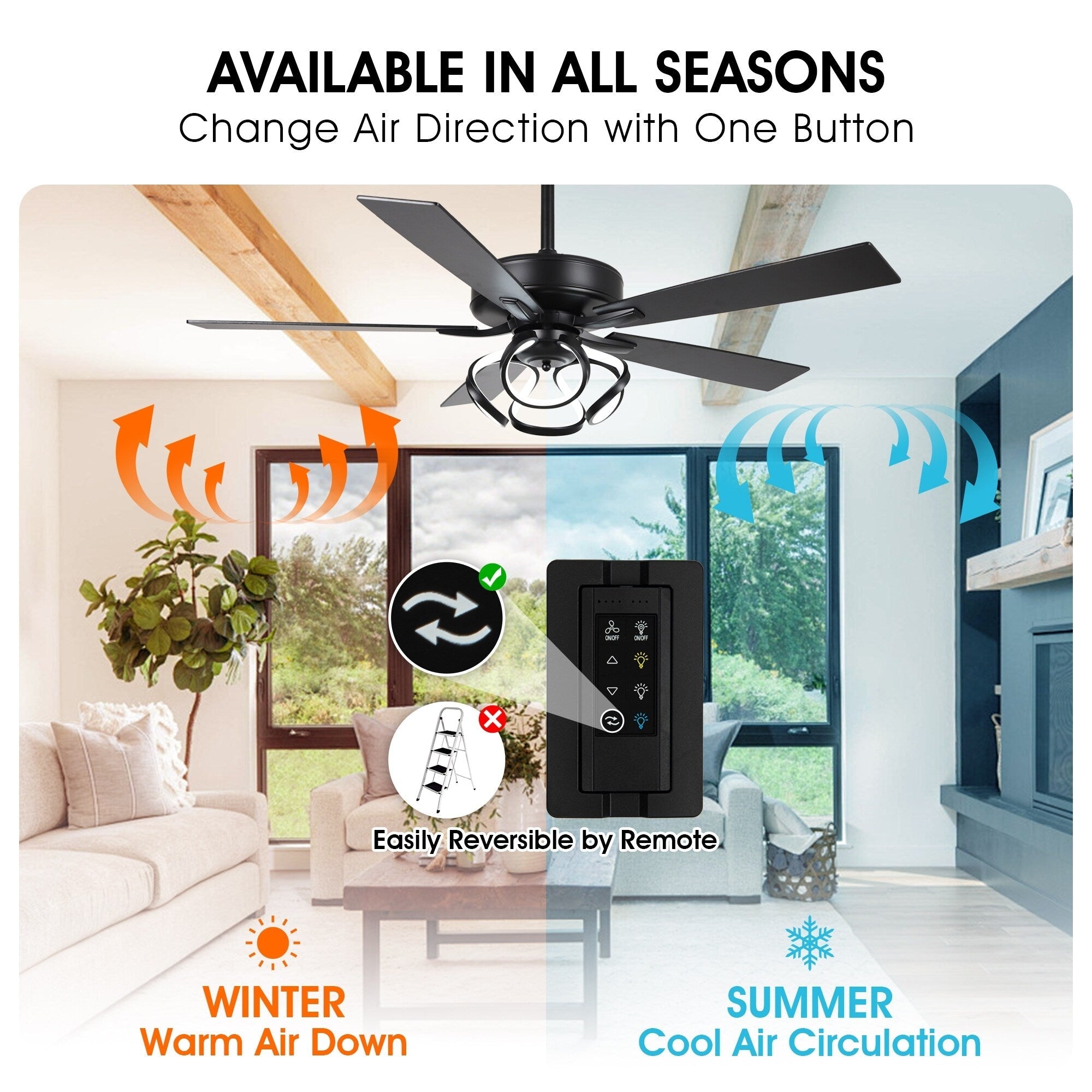 Ventilatore da soffitto moderno a LED dimmerabile da interno cromato/nero da 52 pollici con luce e telecomando
