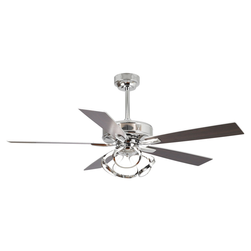 Ventilatore da soffitto moderno a LED dimmerabile da interno cromato/nero da 52 pollici con luce e telecomando