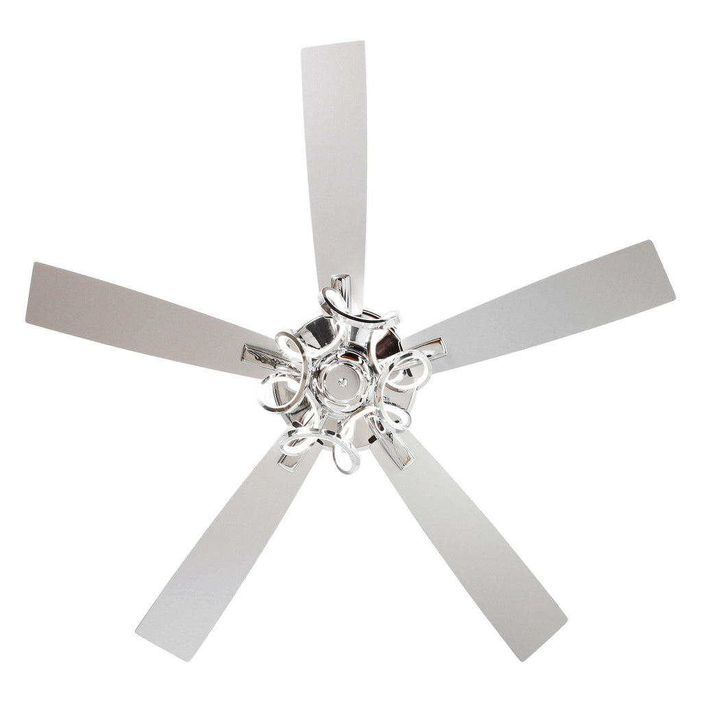 Ventilatore da soffitto moderno a LED dimmerabile da interno cromato/nero da 52 pollici con luce e telecomando