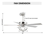 Ventilatore da soffitto moderno a LED dimmerabile da interno cromato/nero da 52 pollici con luce e telecomando