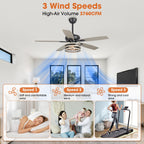 Ventilatore da soffitto con gabbia nera a 5 pale in legno galleggiante da fattoria 52 con telecomando