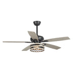Ventilatore da soffitto con gabbia nera a 5 pale in legno galleggiante da fattoria 52 con telecomando