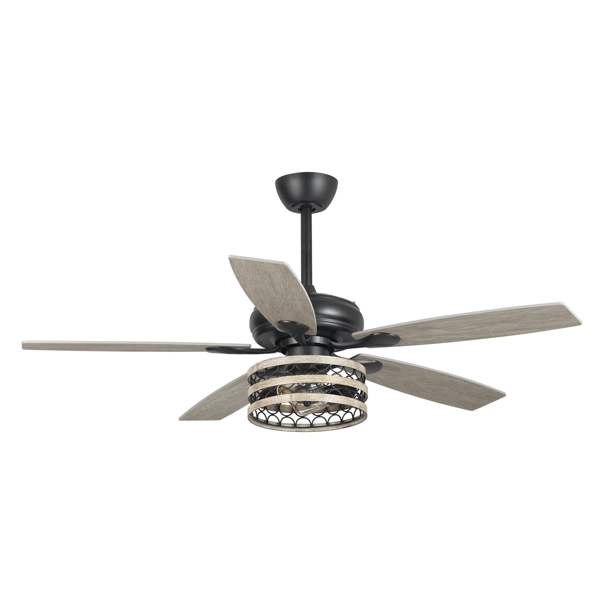 Ventilatore da soffitto con gabbia nera a 5 pale in legno galleggiante da fattoria 52 con telecomando