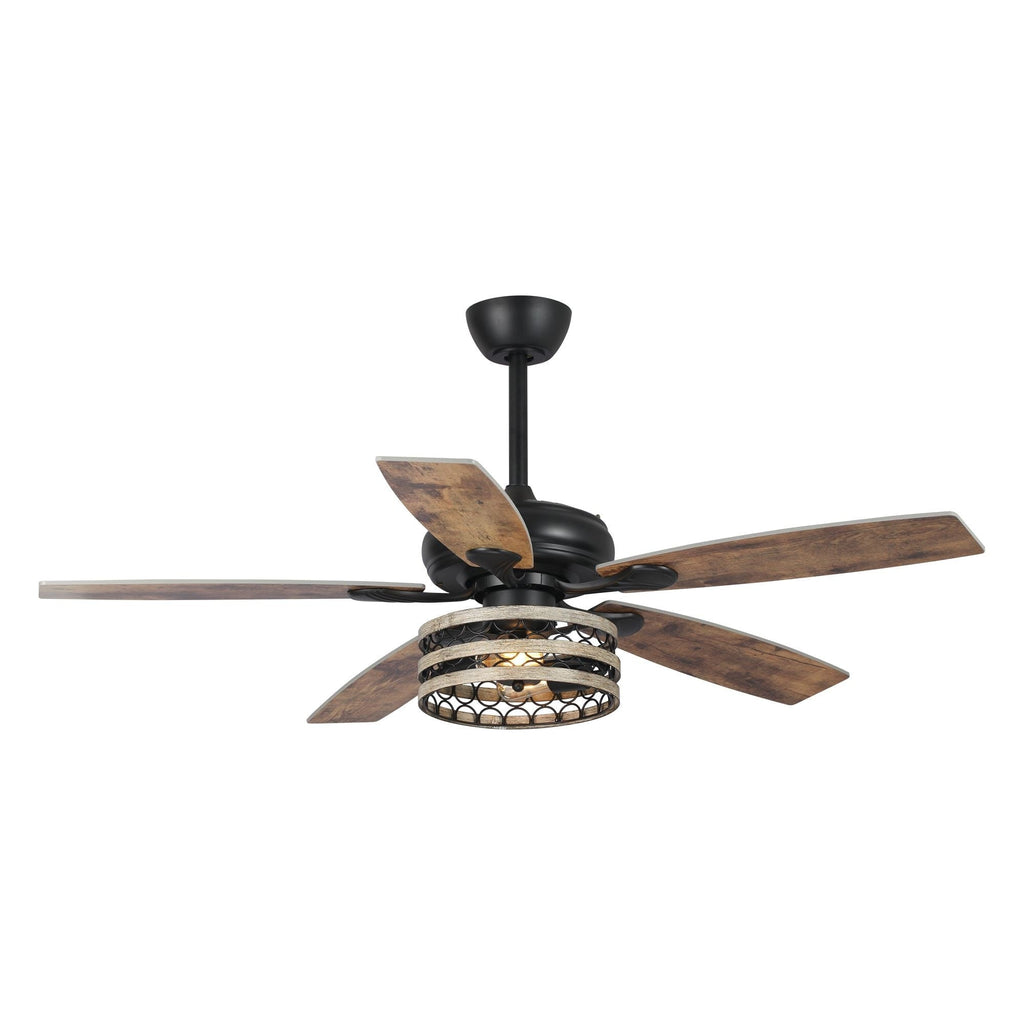 Ventilatore da soffitto con gabbia nera a 5 pale in legno galleggiante da fattoria 52 con telecomando