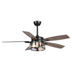 Ventilatore da soffitto per interni a 5 pale in legno nero rustico da 52 pollici con telecomando